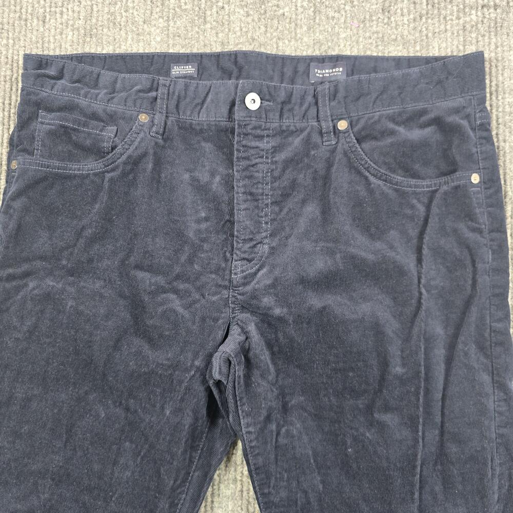 7 Diamonds Pants Mens 38x30 Blue Clifton Slim Straight Corduroy Stretch